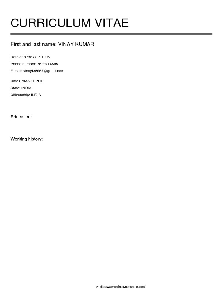 Vinay Kumar's CV Details | PDF