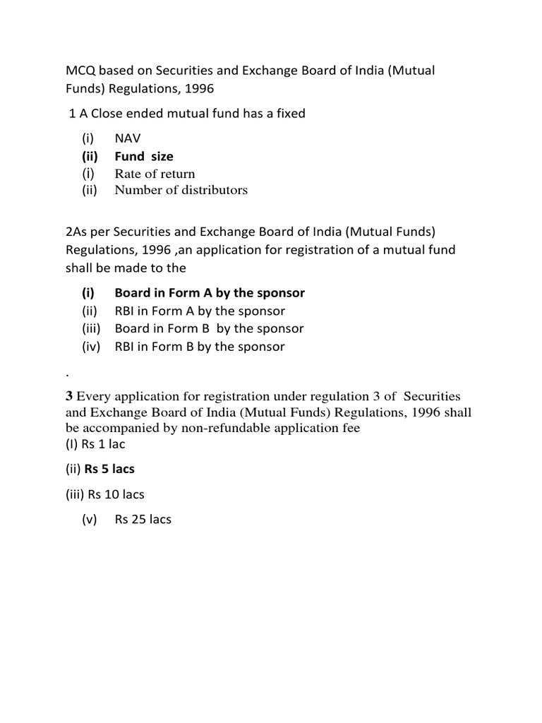 MCQ Mutual Fund With Answers FDFSD PDF Mutual Funds Securities