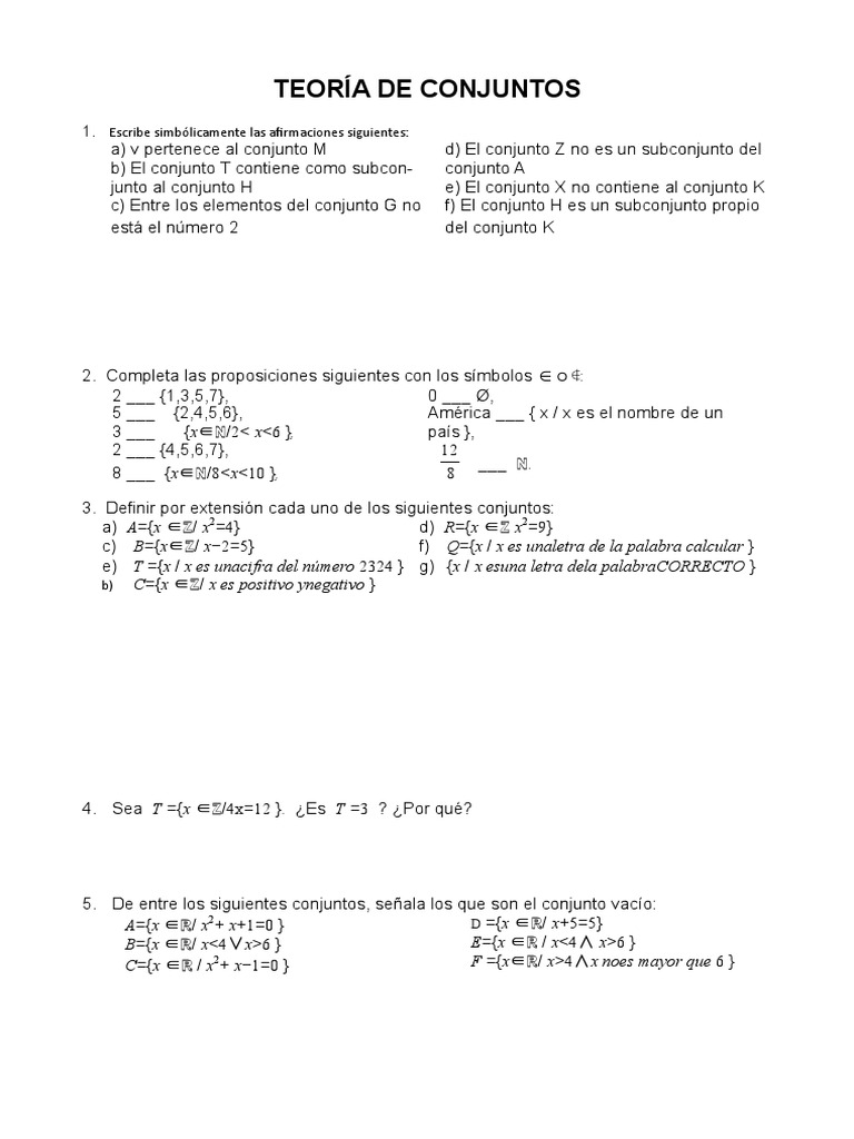 Ejercicios Conjuntos Conjunto Matematicas Logica Matematica