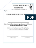 Certificado de Recepción Bautiso