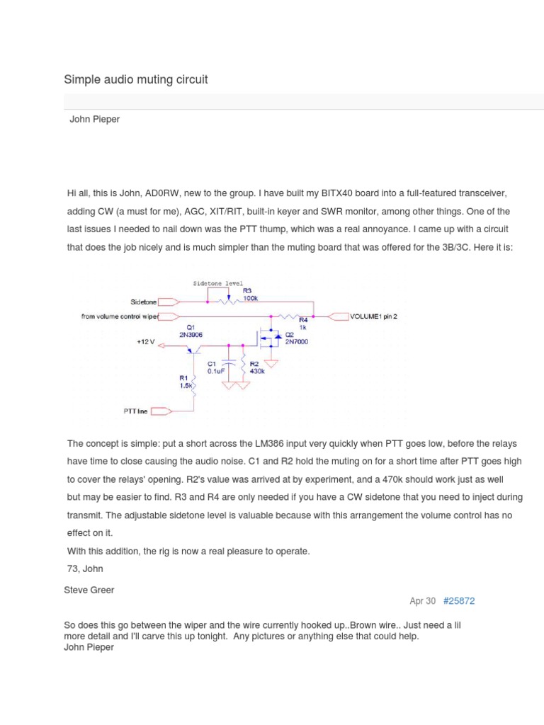 Simple Audio Muting Circuit for BITX40 | PDF
