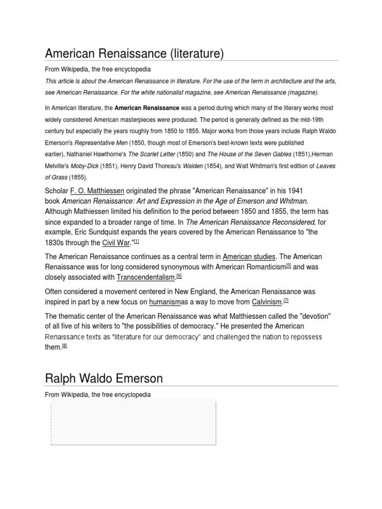 American Renaissance (Literature) | PDF | Ralph Waldo Emerson | Henry ...