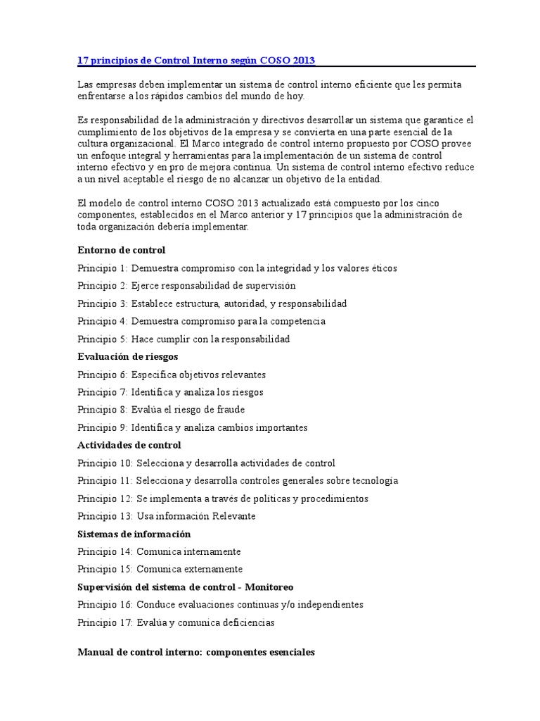 17 principios de control interno seg n coso 2013 pdf sistema