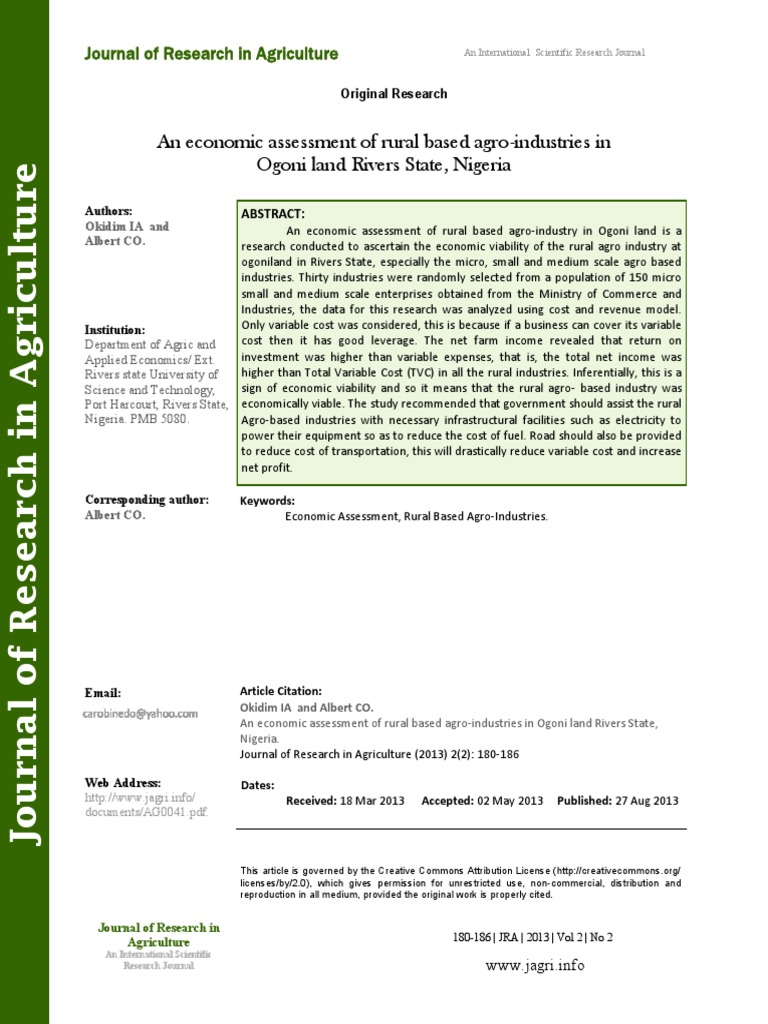 An Economic Assessment of Rural Based Ag PDF | PDF | Revenue | Labour ...