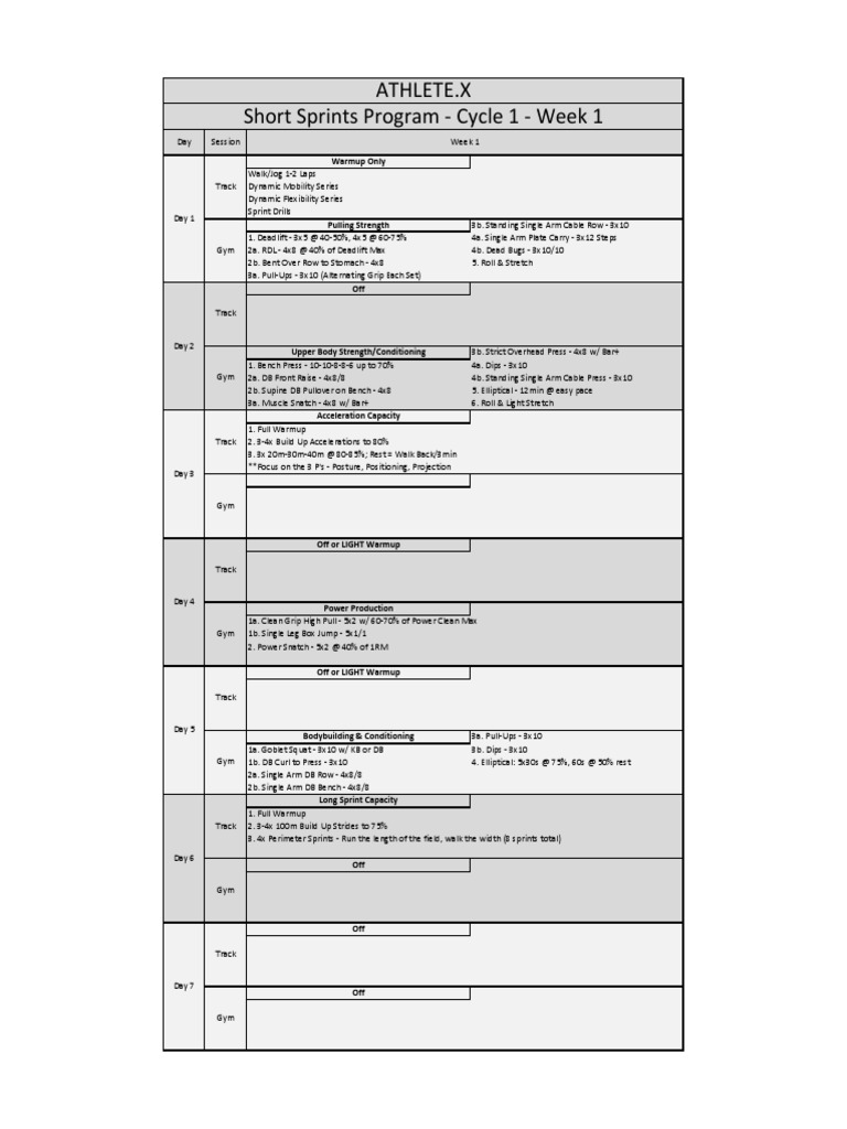 ATHLETE.X Sprint Training Program Cycle 1 (4 Weeks) PDF Track And