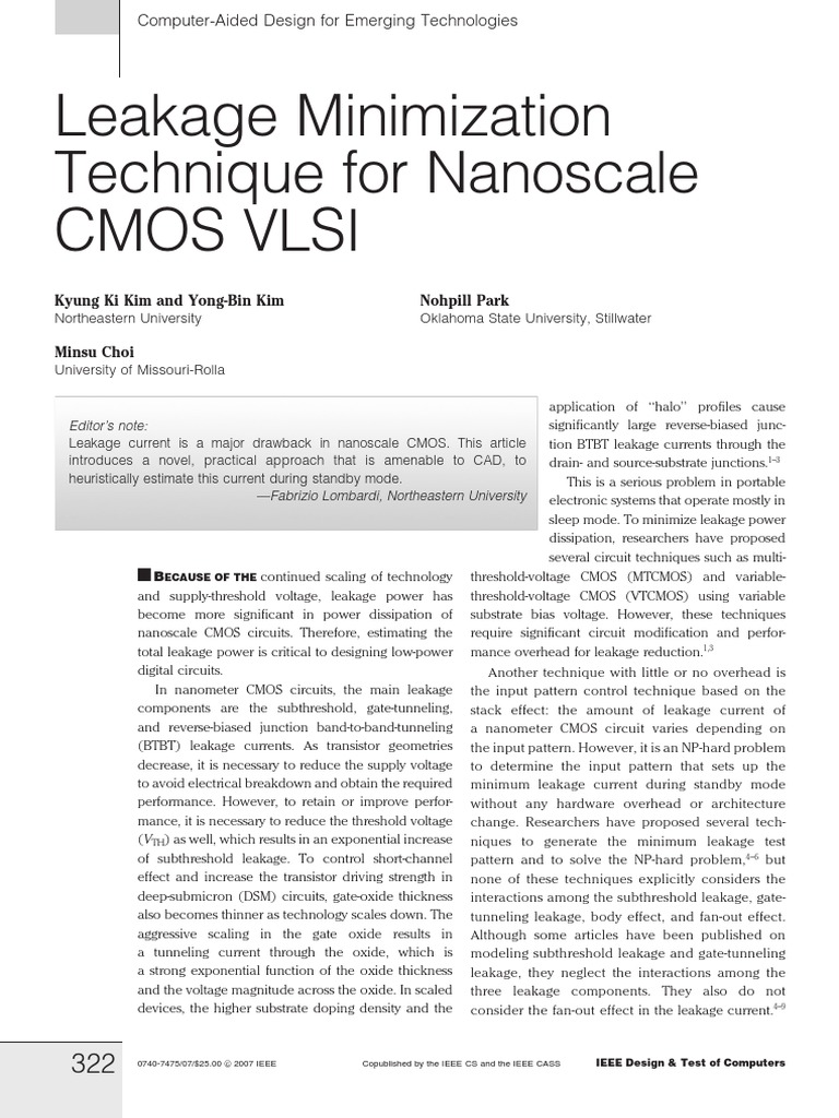 Minimizing Leakage in Nanoscale CMOS | PDF | Mosfet | Cmos