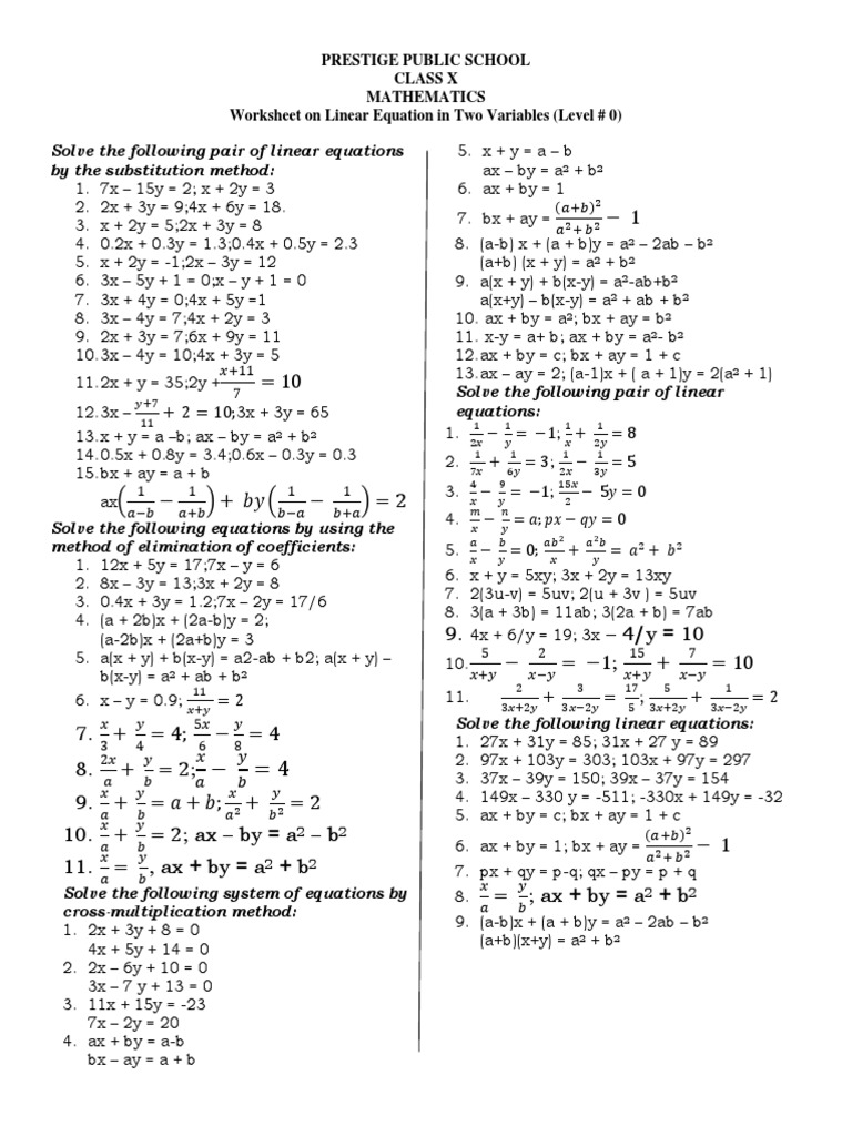 Linear Equation In Two Variables PDF Numbers Equations