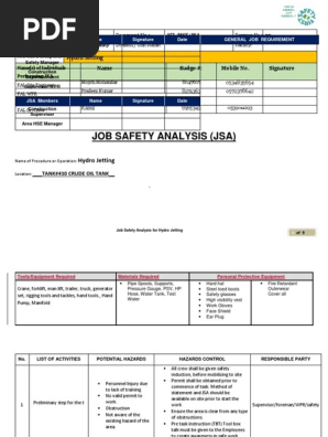 Jsa For Hydrotest Personal Protective Equipment Safety