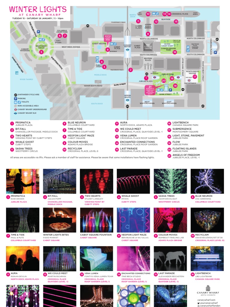 Canary Wharf Arts Events Winter Lights 2019 Map Rapid Transit Transport Buildings And Structures