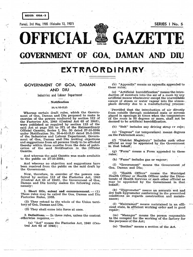 Goa Daman & Diu Factory Rules PDF PDF License Temperature