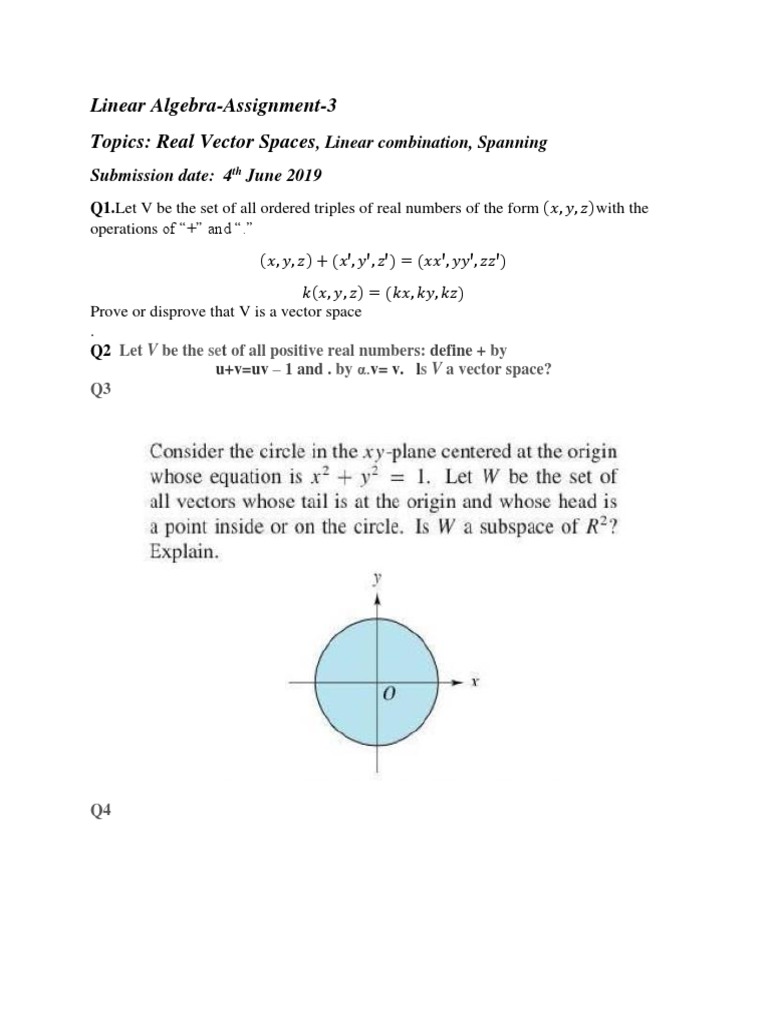 Linear Algebra Assignment on Vector Spaces | PDF | Teaching Methods ...