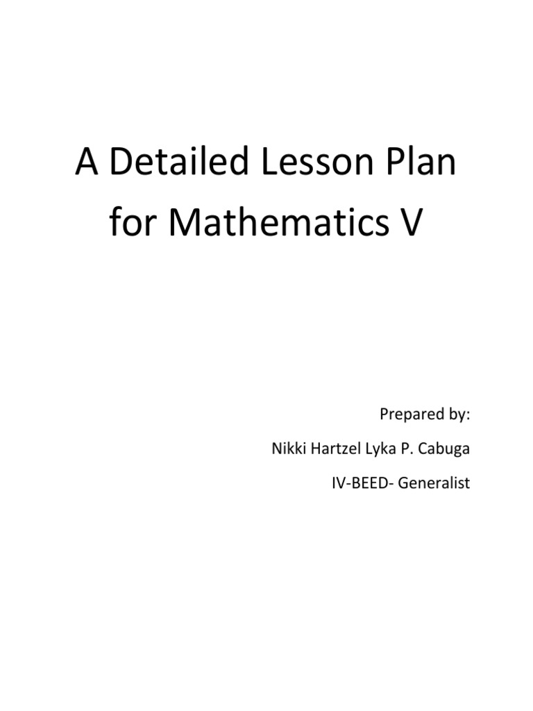 A Detailed Lesson Plan For Mathematics V | PDF