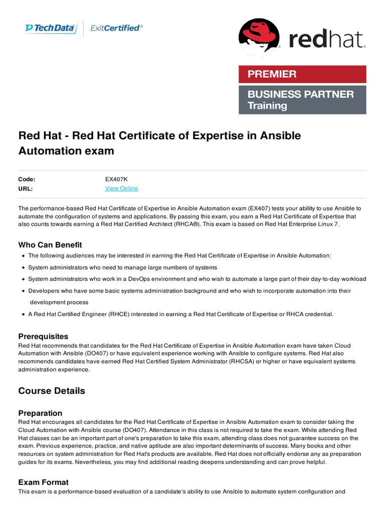 Red Hat Certificate of Expertise in Ansible Automation Exam | PDF | Red ...