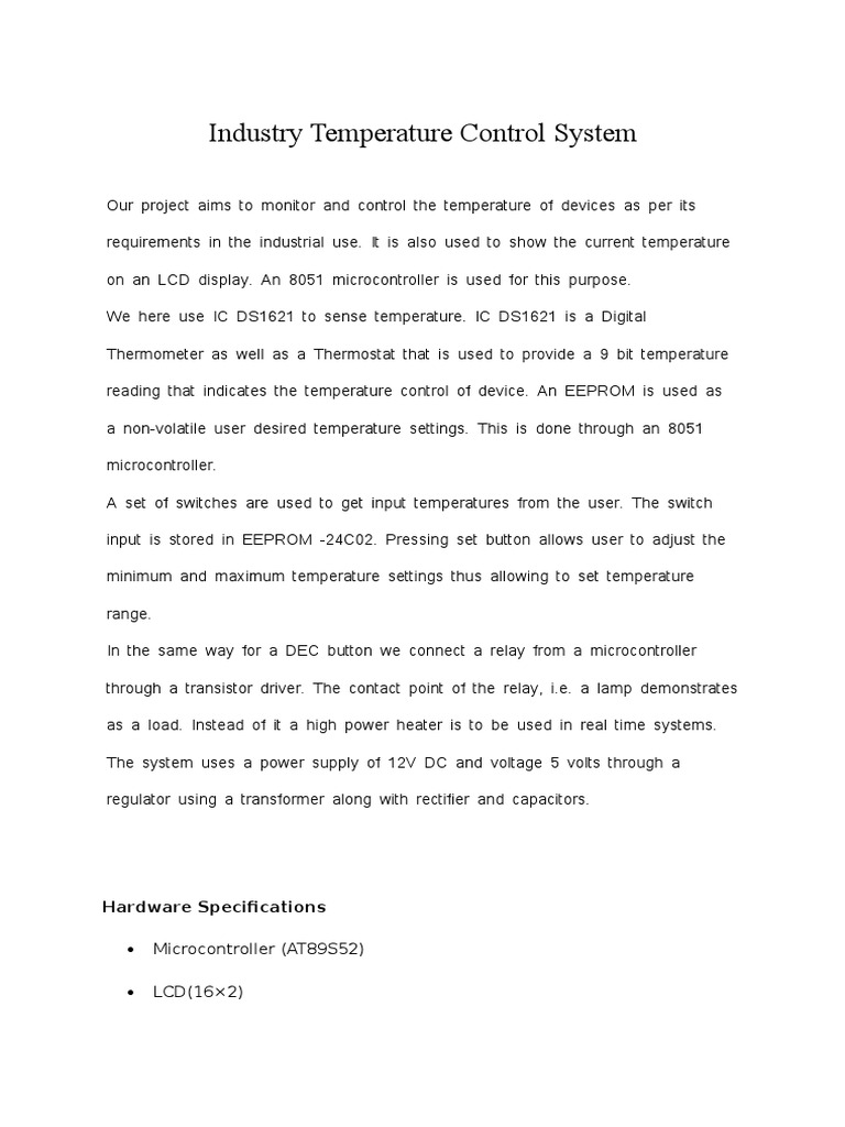Industry Temperature Control System Microcontroller (AT89S52) LCD (16×