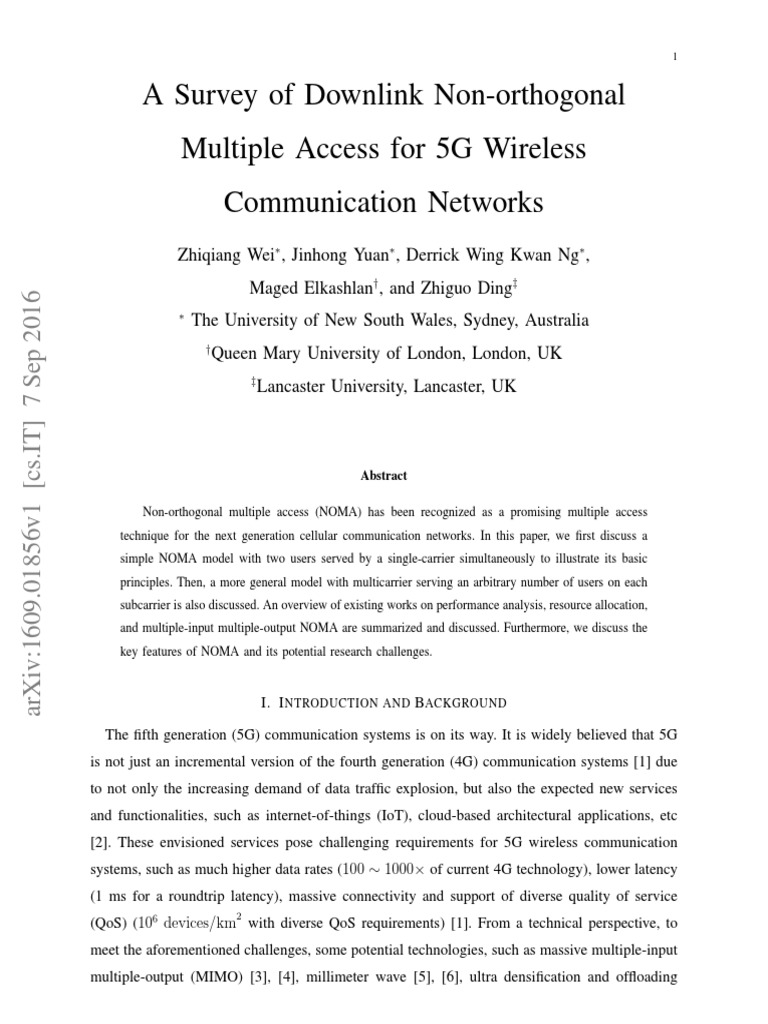 A Survey Of Downlink Non Orthogonal Multiple Access For 5g Wireless Communication Networks