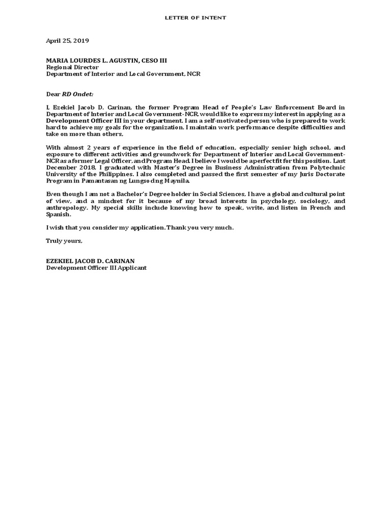 DMO III Application Letter | PDF