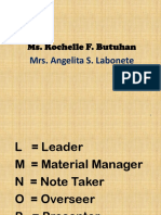 Ms. Rochelle F. Butuhan: Mrs. Angelita S. Labonete