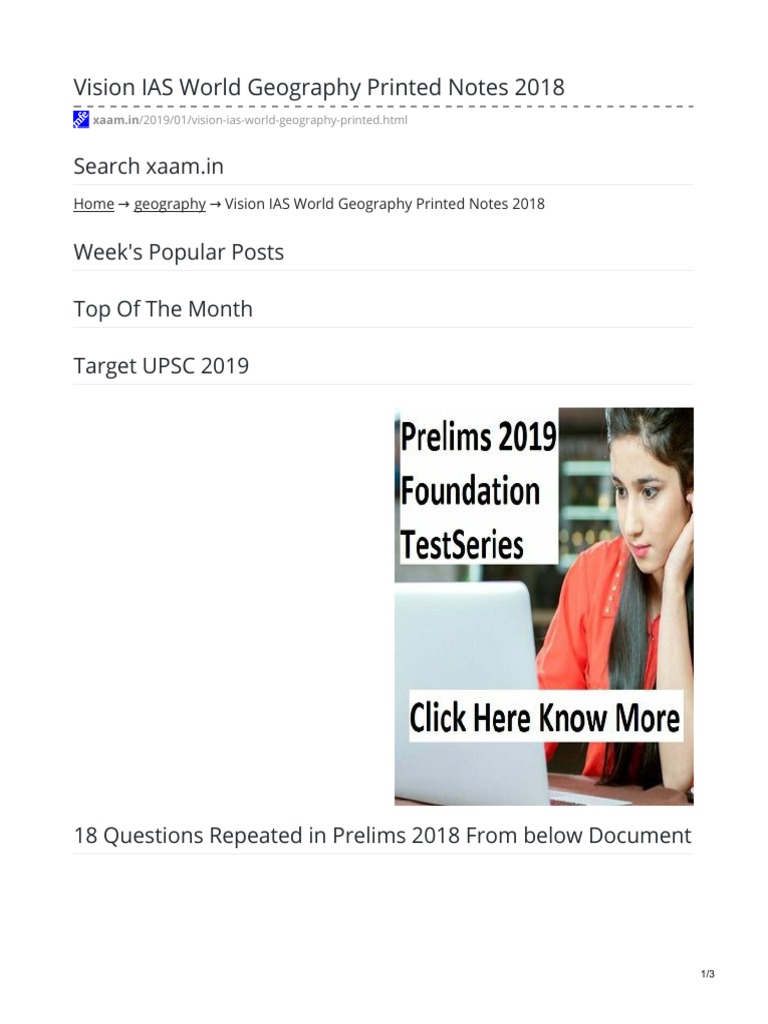 Vision IAS World Geography Notes 2018 | PDF