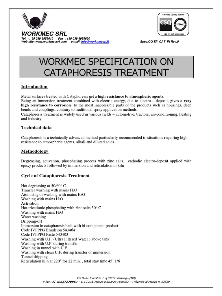 Cataphoresis Treatment Specification | PDF | Properties Of Water ...