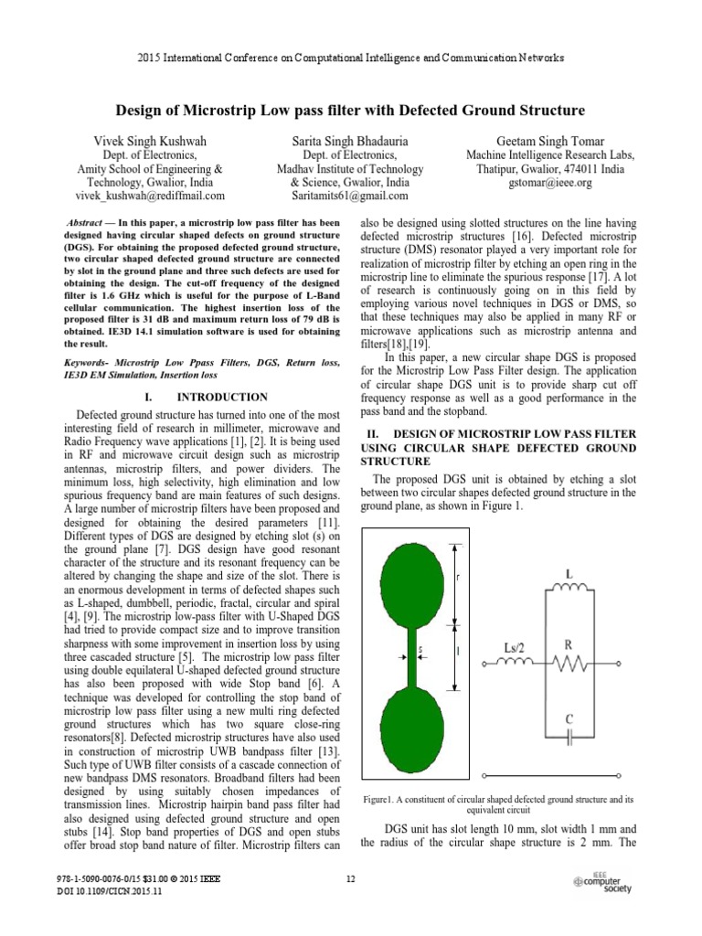 Design of Microstrip Low Pass Filter With Defected Ground Structure ...