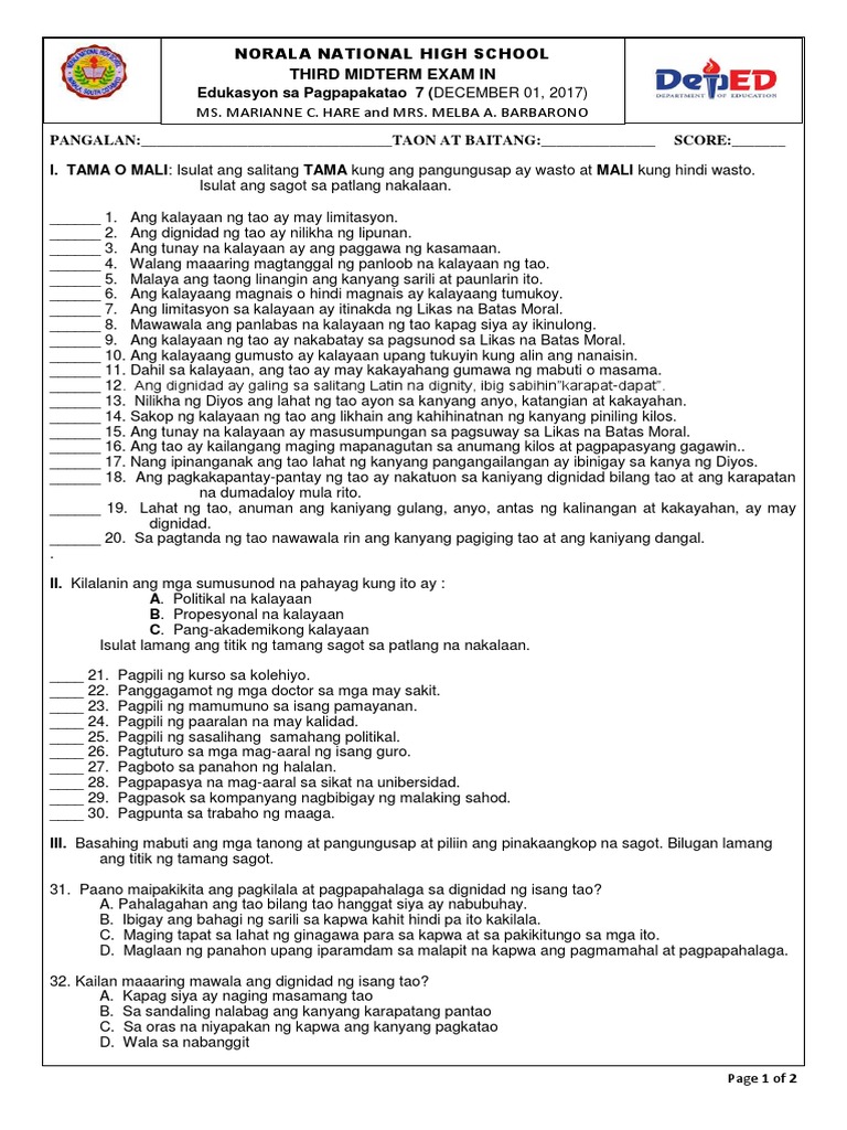 ESP 7 3rd Midterm | PDF