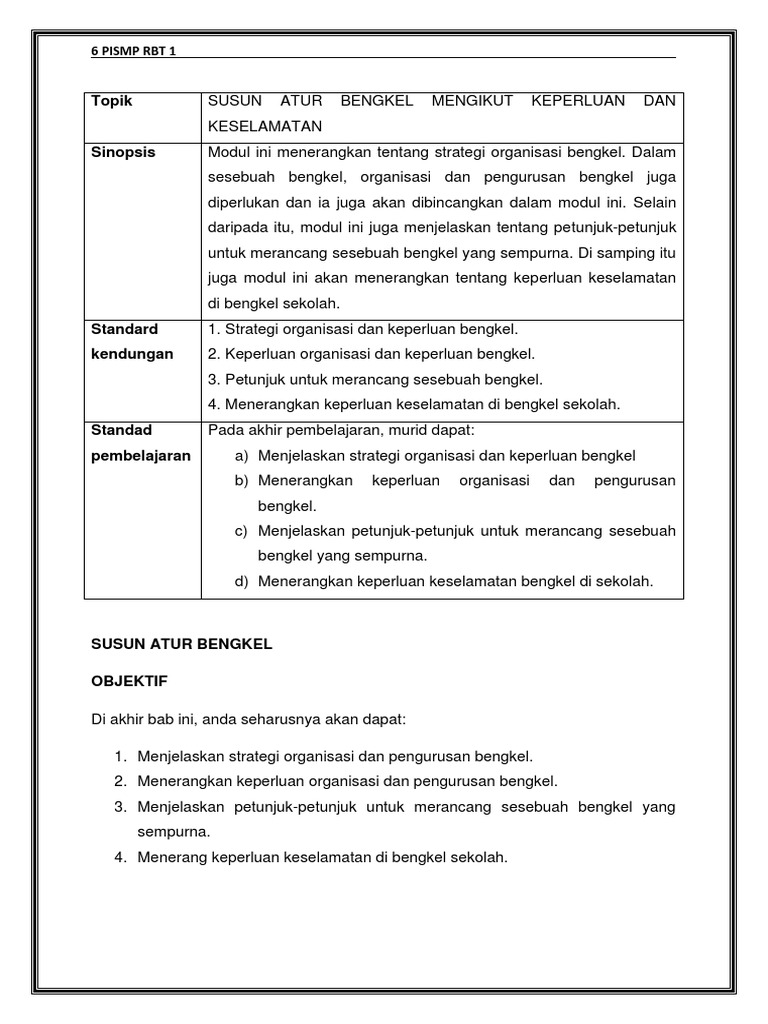 Susun Atur Bengkel Mengikut Keperluan Dan Keselamatan Pdf