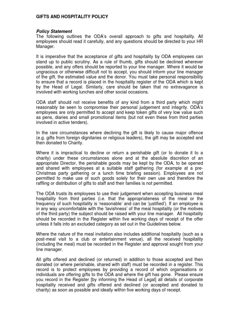 Gifts and Hospitality Policy 68108 Sponsor Charitable Organization