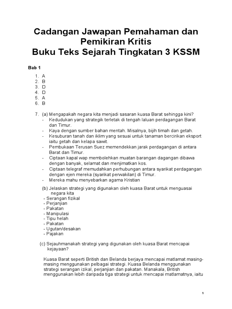 Soalan Objektif Sejarah Bab 1 Tingkatan 3 Dengan Jawapan  mweosmalay