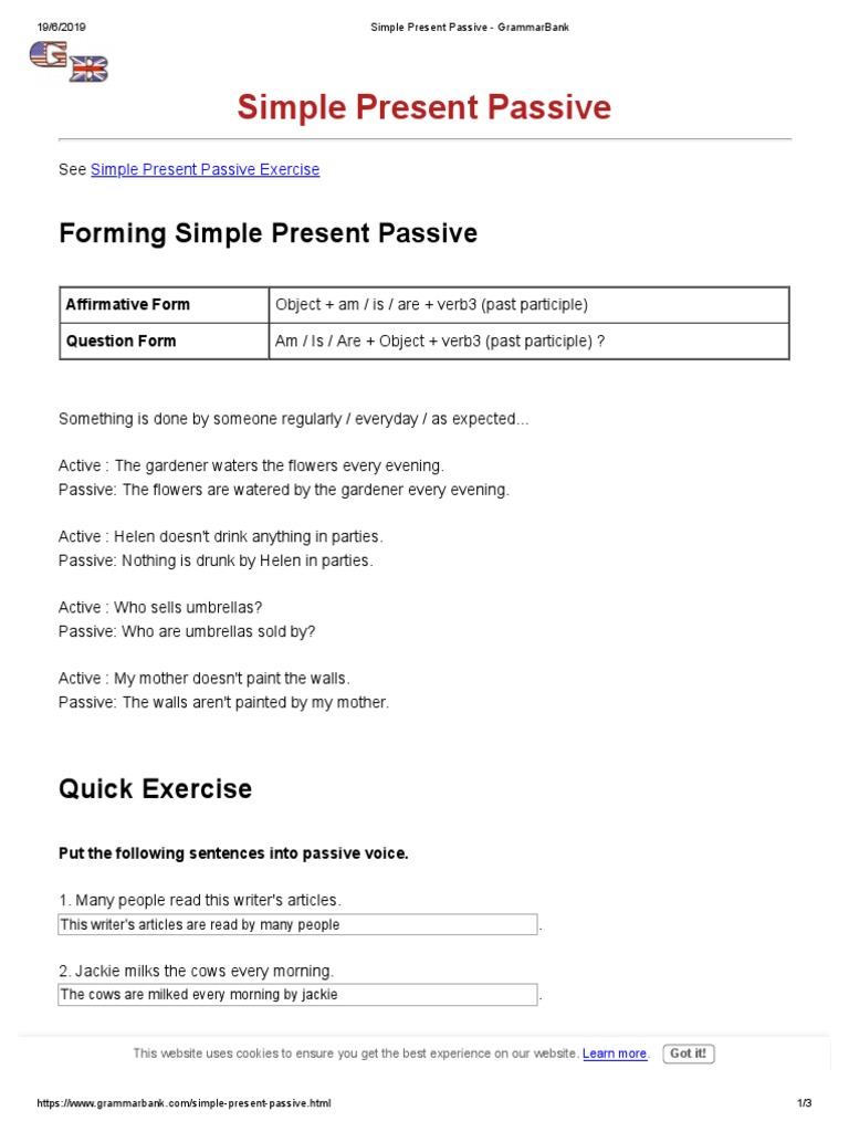 Simple Present Passive Grammarbank Onomastics Linguistics