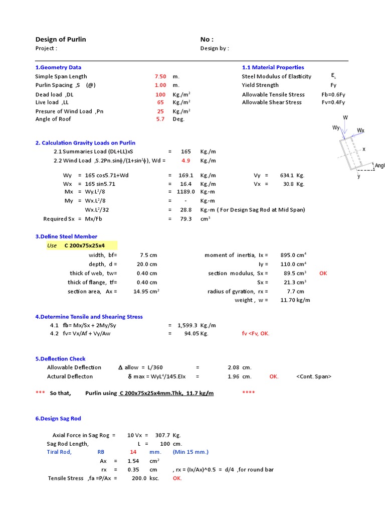 Purlin Design | PDF | Strength Of Materials | Continuum Mechanics