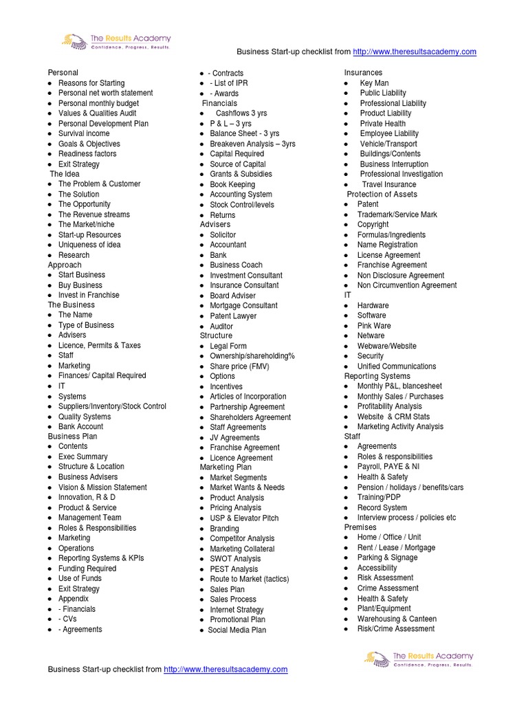 Business Startup Checklist | PDF | Marketing | Stocks