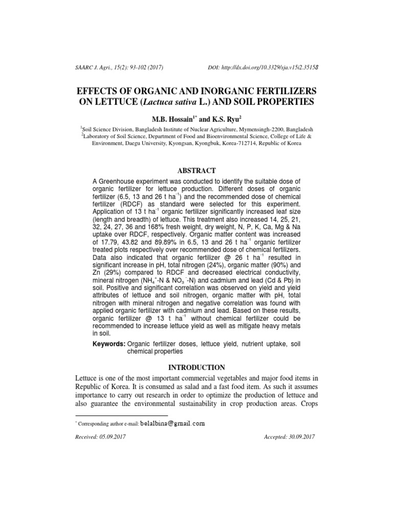 Effects of Organic and Inorganic Fertilizers On Le PDF | PDF ...
