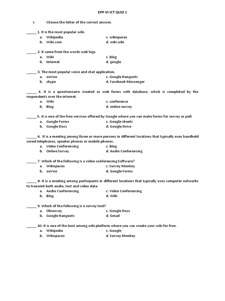 Grade 6 ICT Summative Test Quiz | PDF | Wiki | Internet