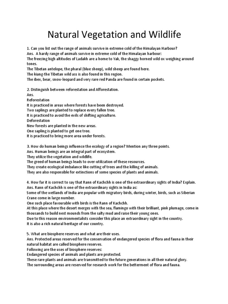 Geo 9 Ch5 Natural Vegetation and Wildlife Notes PDF Forests Rain