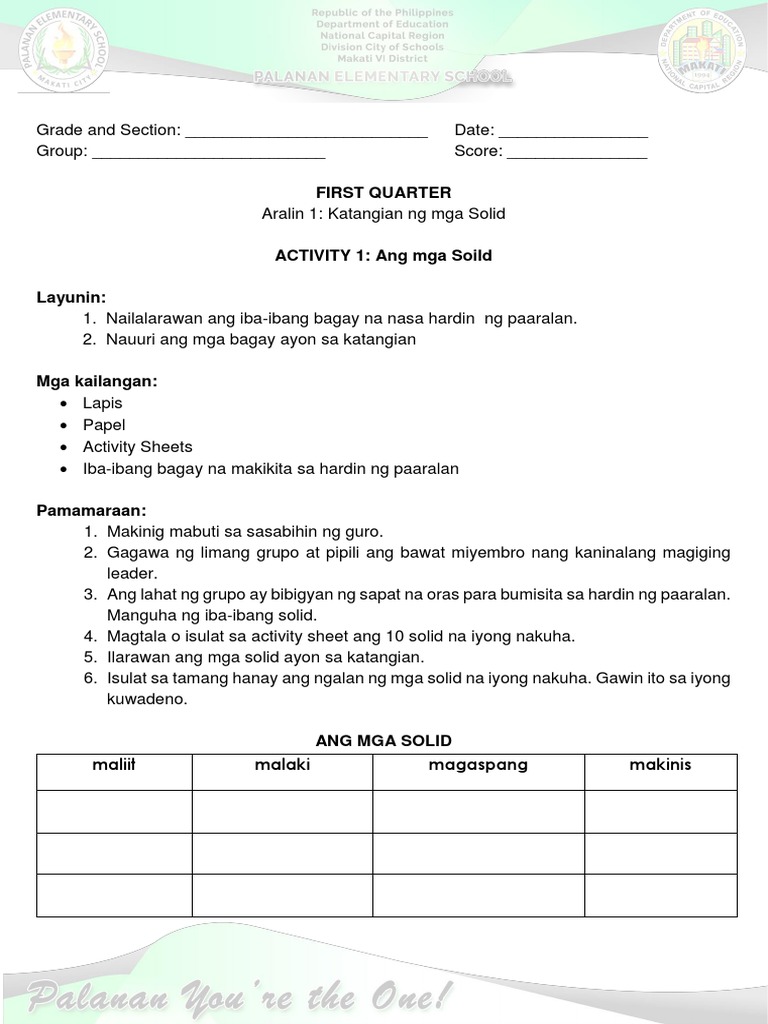 Activity 1 Kabanata 1 Ang Mga Solid | PDF