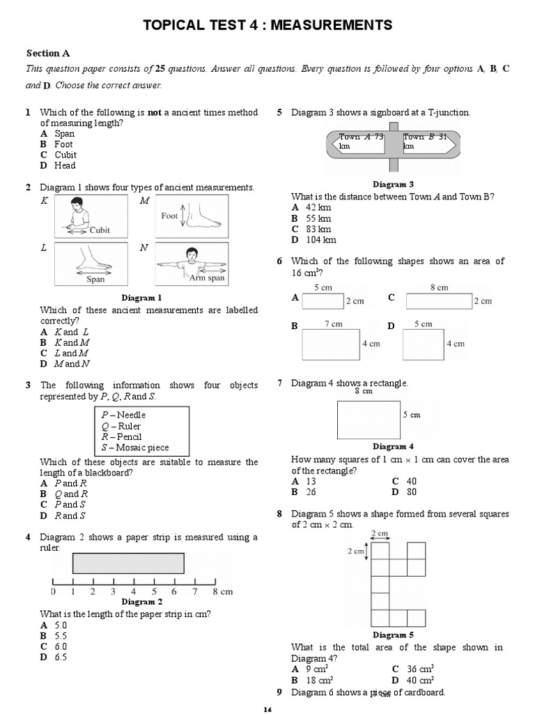 Topical Test 4: Measurements: Section A | PDF | Weighing Scale | Weight