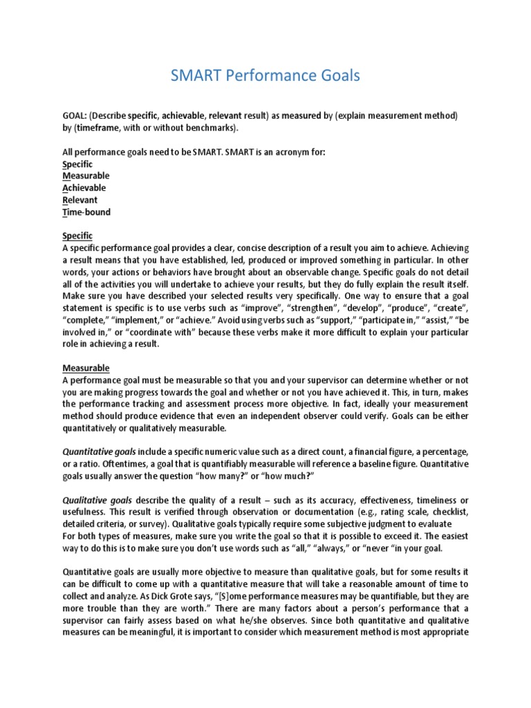 SMART Performance Goals Explained | PDF | Goal | Quantitative Research