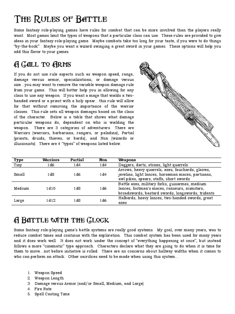 The Rules of Battle A Call To Arms PDF Weaponry Leisure
