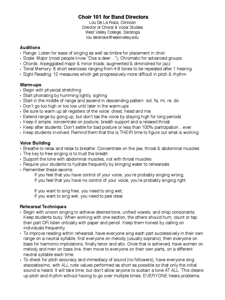 Choir Techniques for Band Directors | PDF | Singing | Choir