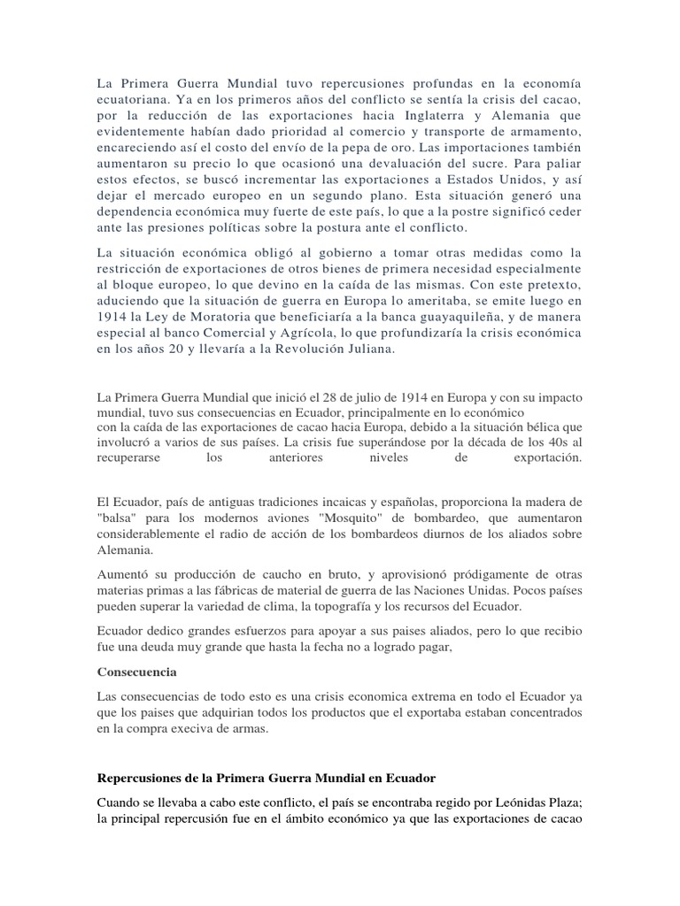 Impacto económico de la Primera Guerra en Ecuador | PDF | Ecuador ...