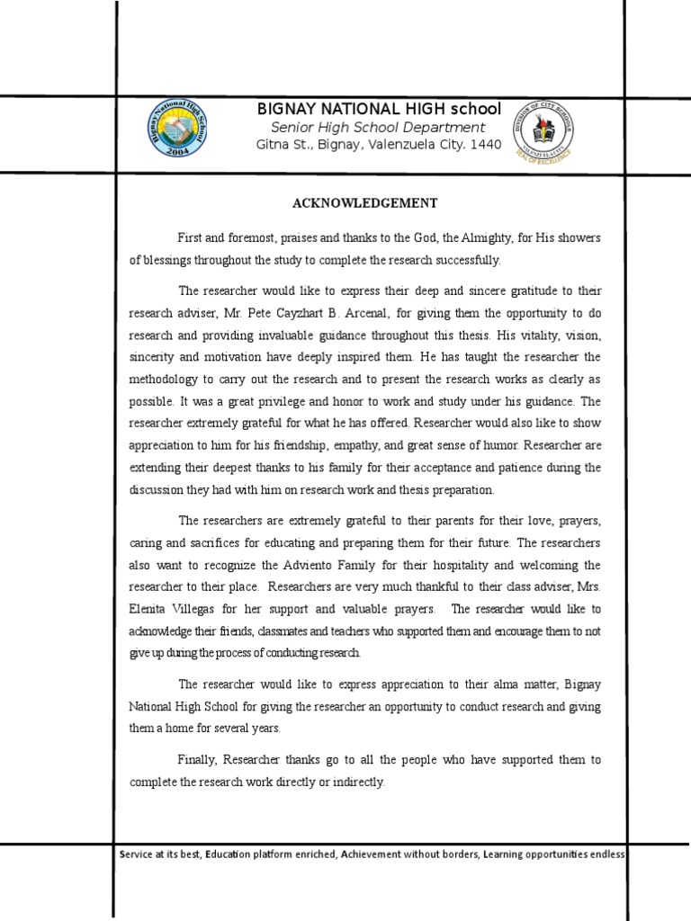 Acknowledgments for Research Thesis | PDF