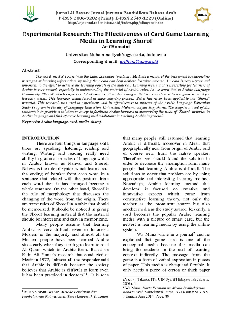Contoh Artikel Penelitian Bahasa Arab Pdf Student S T Test Learning