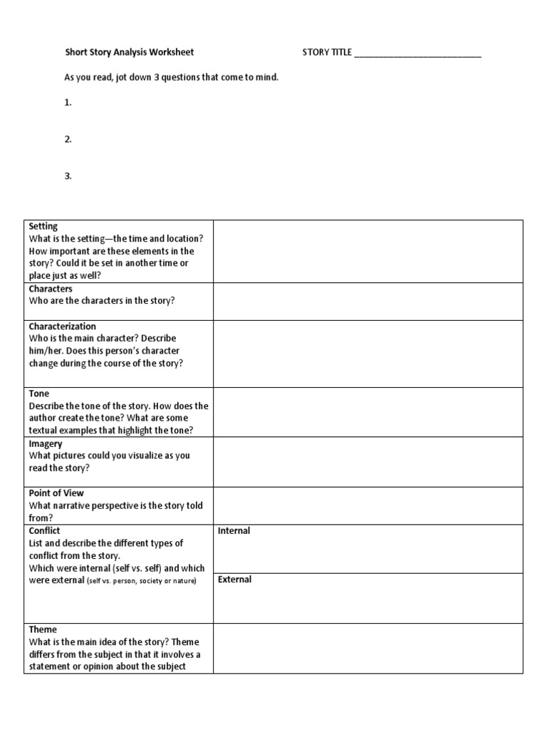 Short Story Analysis Worksheet | PDF | Philosophy | Science & Mathematics