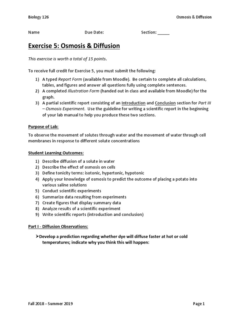 Osmosis and Diffusion Lab Exercise | PDF | Osmosis | Chemistry
