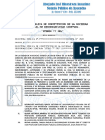 ESCRITURA PÚBLICA DE CONSTITUCIÓN DE LA SOCIEDAD ANONIMA CERRADA Radi