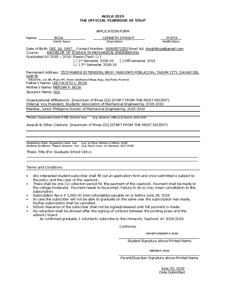 USeP Yearbook Application 2019 | PDF | Academia