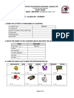 Instituto Politécnico Nacional Cenlex Ust Study Guide BASIC 1 MIDTERM Life Beginner Units 1 & 2