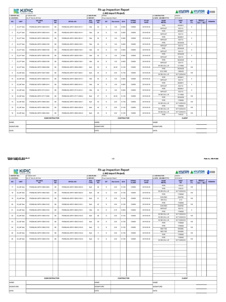 Fit-Up Inspection Report for LNG Tanks | PDF | Chemical Process ...