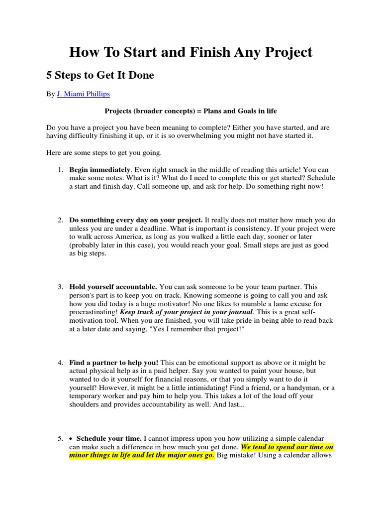 How To Start and Finish Any Project PDF Psychological Concepts