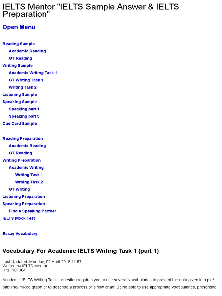 Vocabulary For Academic IELTS Writing Task 1 (Part 1) PDF | PDF | Pie ...